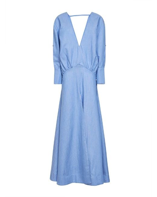 Batakovic Blue Light Cotton Long Flared Dress