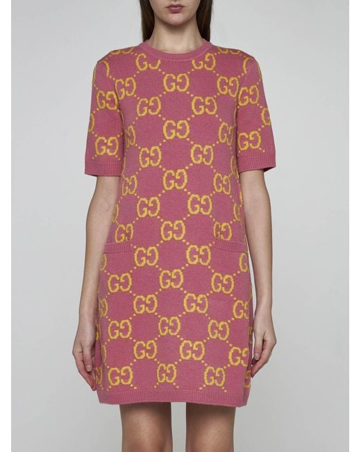 Gucci Pink Jacquard Knit Mini-Dress