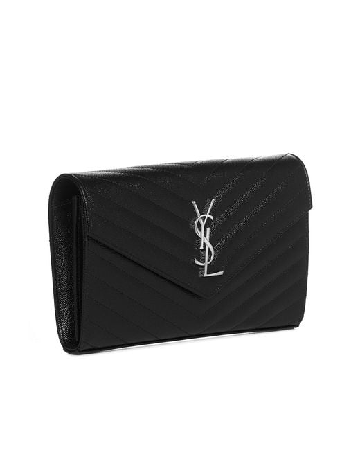 Saint Laurent Black Ysl Logo Quilted Leather Wallet On Chain Bag