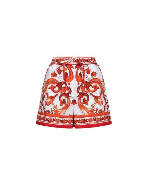 Dolce & Gabbana Red Bermuda Shorts Maiolica Print