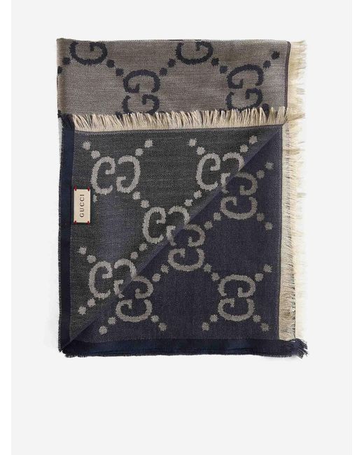 Gucci Gray GG Wool And Silk Scarf for men