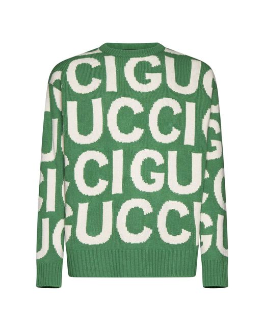 Gucci Green Logo Motif Wool Sweater for men