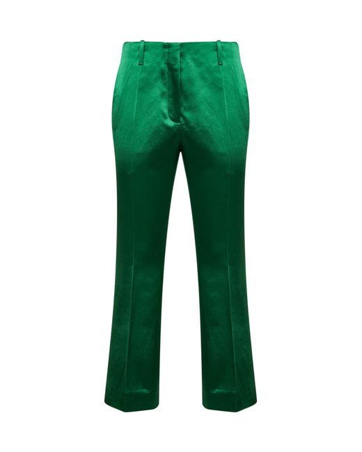 Dries Van Noten Green Satin Bootcut Trousers