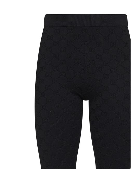 Gucci Black Gg Jacquard Ultrafine Stretch Viscose Blend Leggings