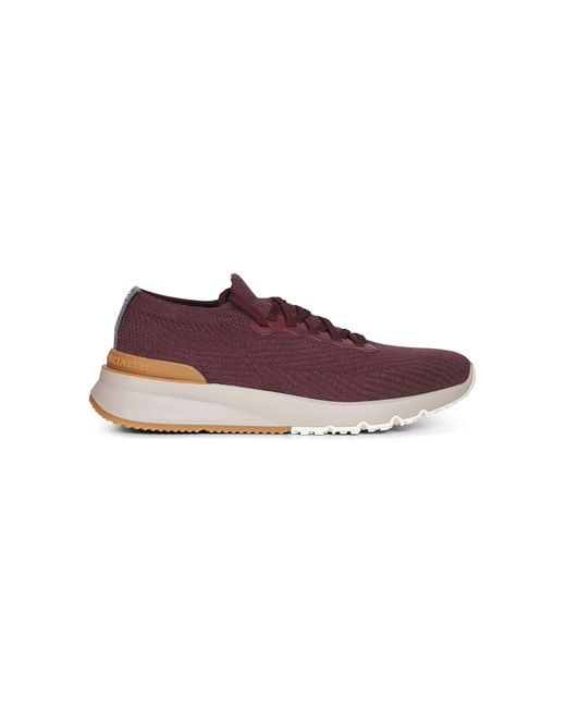Brunello Cucinelli Purple Burgundy Knit And Leather Runners for men