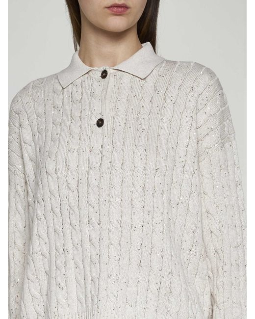 Brunello Cucinelli White Sequined Cable-knit Cotton Sweater