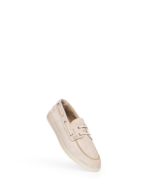 PRADA CALZATURE Natural Desert Suede Boat Shoes for men