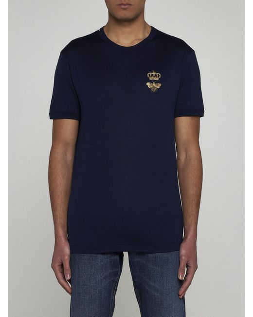Dolce & Gabbana Blue Crown And Bee Cotton T-shirt for men
