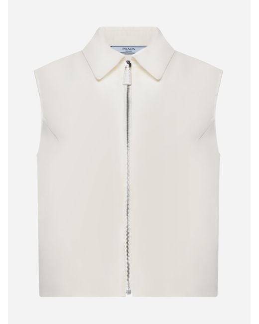 Prada White Silk-blend Polo Shirt Top