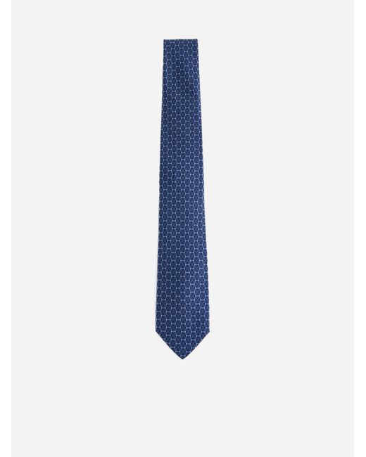 Ferragamo Blue Vittoria Gancini Silk Tie for men
