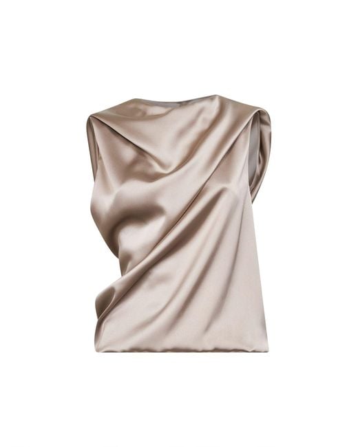 Blanca Vita Metallic Chalk Satin Tafoly Draped Top
