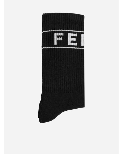 Fendi Black Logo Cotton-blend Short Socks for men