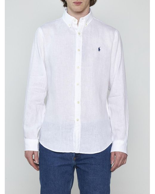Polo Ralph Lauren Logo Linen Shirt in White for Men | Lyst