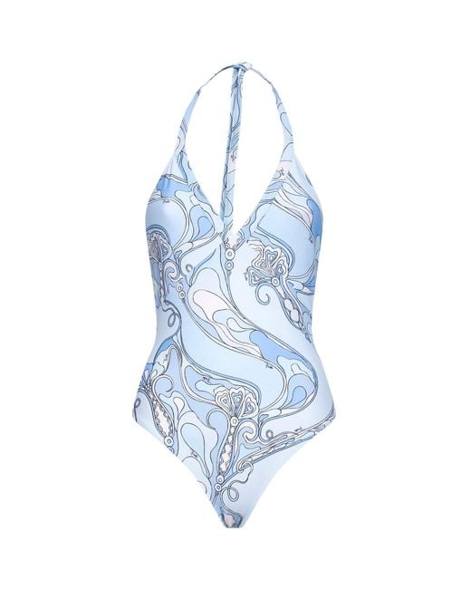Emilio Pucci Blue Pale Orchidee-Print Stretch Lyca One-Piece Swimsuit
