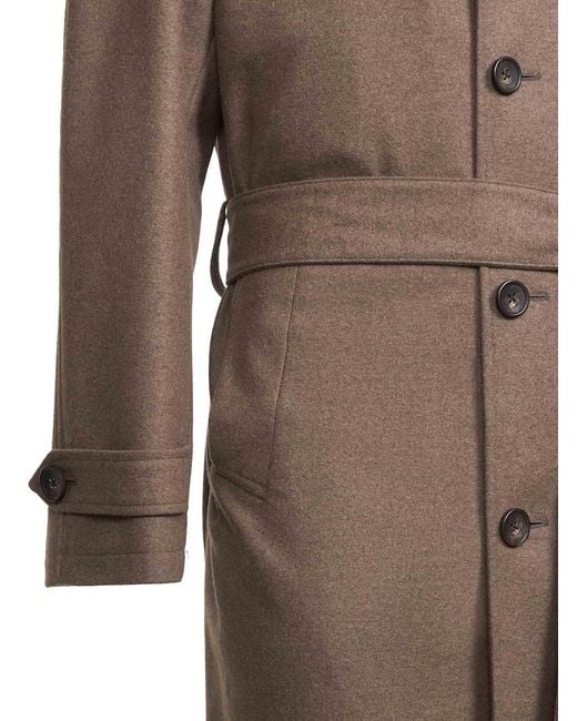 D 40 Brown Biscuit Wool Blend Belted Coat for men