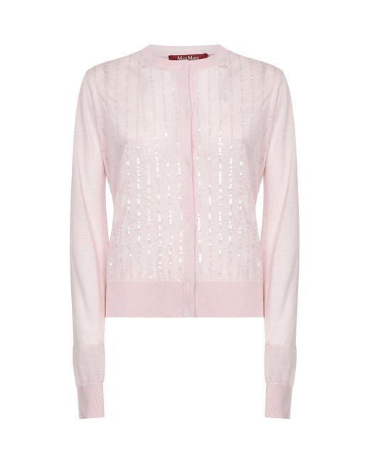 Max Mara Pink Knit Mstlibbra Cardigan With Sequins