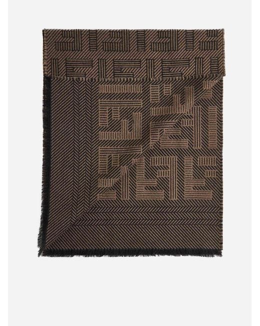 Fendi Brown Ff Wool And Silk Scarf for men