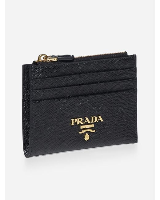 Prada Saffiano Leather Card Holder in Black - Lyst