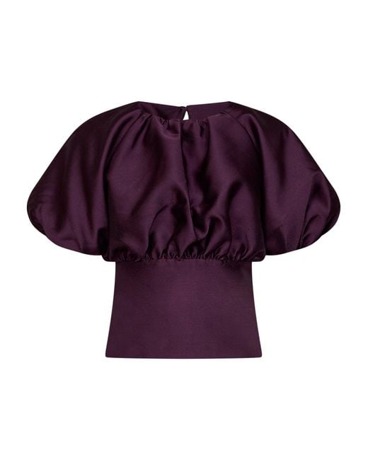 Self-Portrait Purple Taffeta Short-Sleeved Top