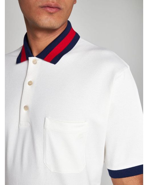 Gucci White Web Cotton Polo Shirt for men