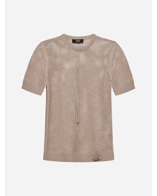 Fendi Natural Wool Crochet T-shirt for men