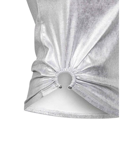 Rabanne White Foil Ribbed Jersey Tank Top With Piercing