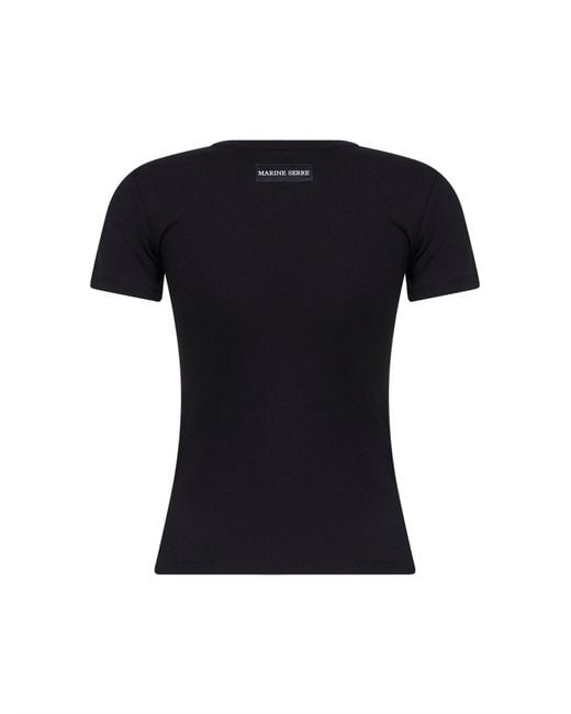 MARINE SERRE Black Ribbed Jersey Moon Logo T-Shirt