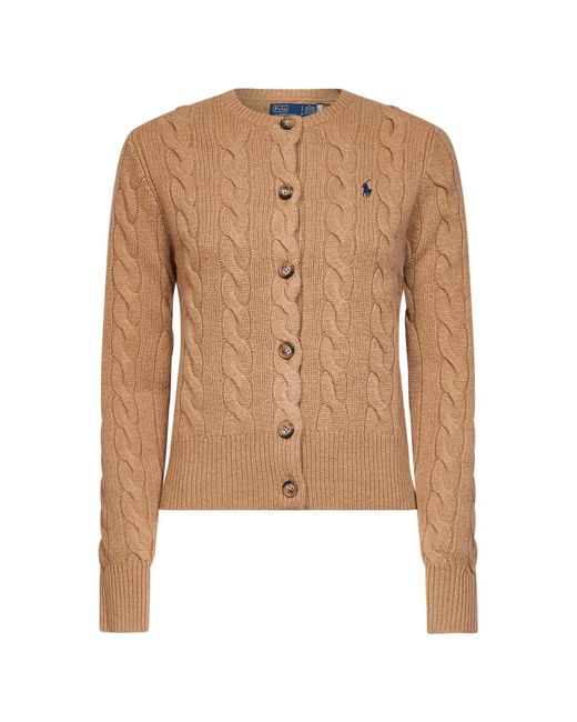 Polo Ralph Lauren Natural Camel Wool And Cashmere Cable Knit Cardigan