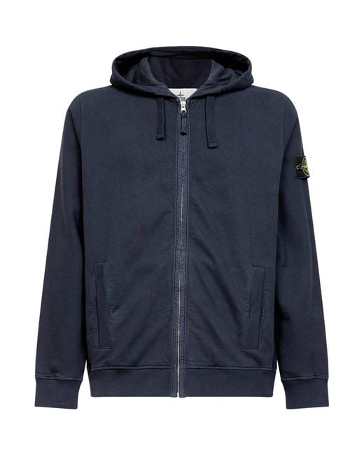 Stone Island Blue Organic Cotton Zip-Up Hoodie for men