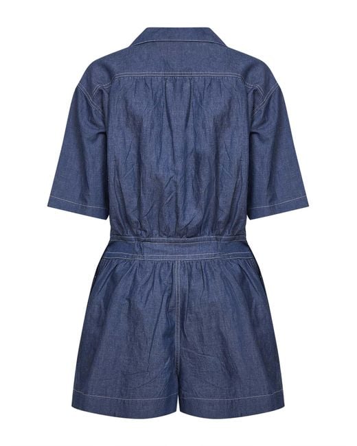 PRADA DENIM Blue Cotton And Linen Denim Detachable Playsuit