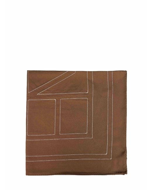 Totême Brown Mocha Silk Embroidered Monogram Scarf