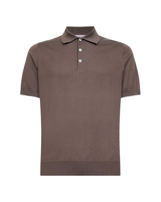 Brunello Cucinelli Brown Hazelnut Lightweight Cotton Knit Polo Shirt for men