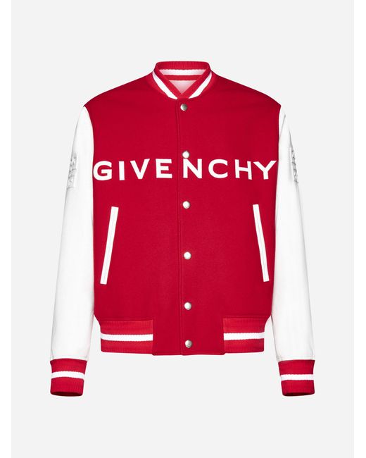 Givenchy Red Wool And Leather Varsity Jacket for men