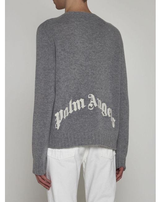 Palm Angels Gray Curved Logo Wool-blend Sweater for men