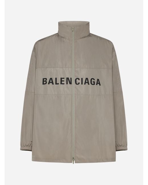 Balenciaga Gray Logo Nylon Zip-up Jacket for men