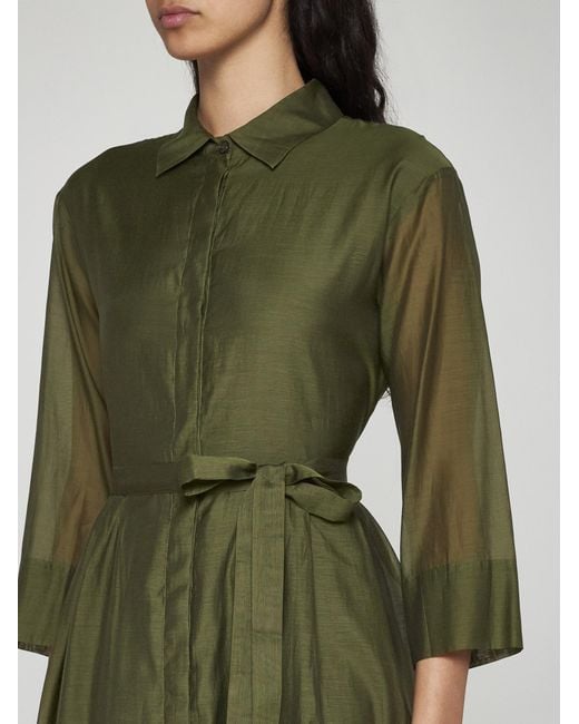 Max Mara Green Sial Cotton And Silk Shirt Dress