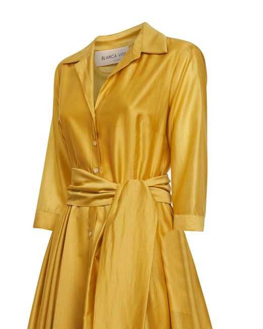 Blanca Vita Yellow Oil Voile Alaky Midi Dress