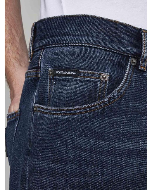 Dolce & Gabbana Blue Logo-plaque Slim-fit Jeans for men