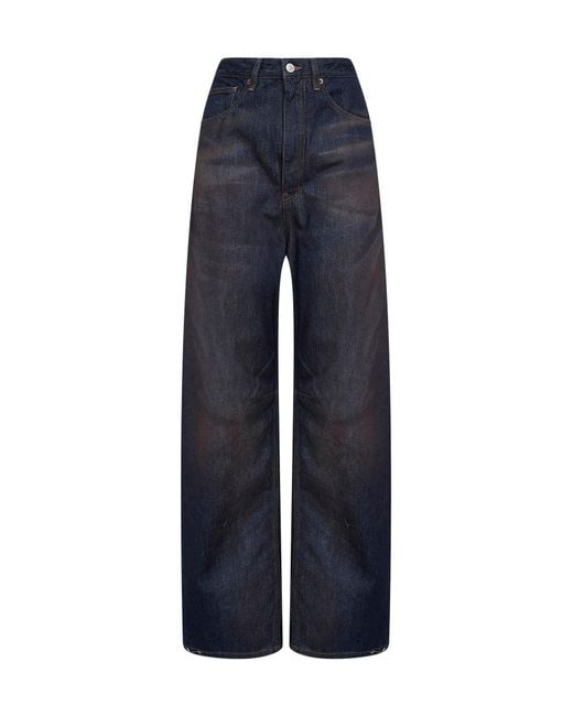 MM6 by Maison Margiela Blue Washed Cotton Denim Wide-Leg Jeans