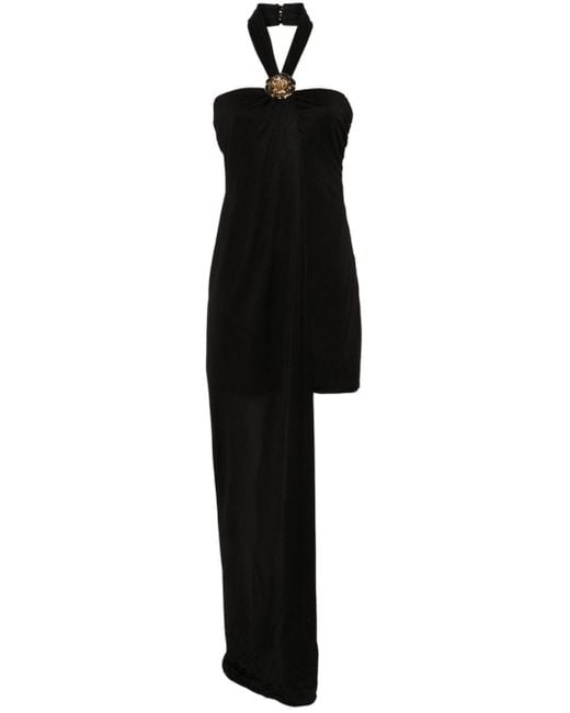 Blumarine Black Asymmetrical Dress With Bijou Rose