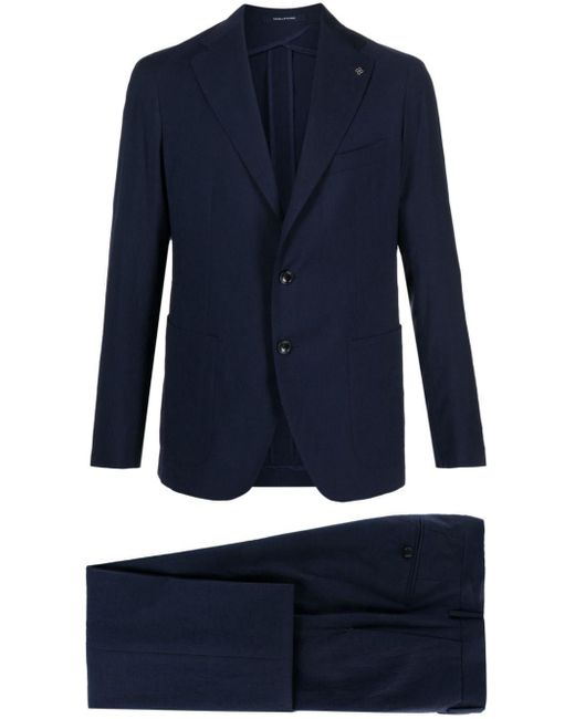 Tagliatore Blue Logo-Appliqué Virgin Wool Single-Breasted Suit for men