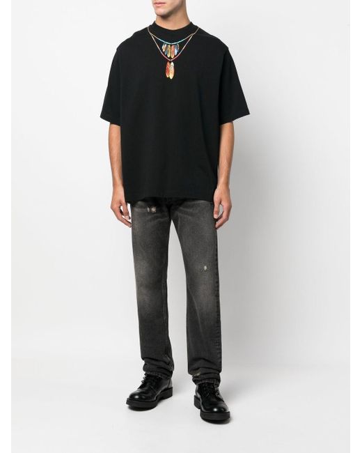 Marcelo Burlon Black Feathers Necklace Cotton T-shirt for men