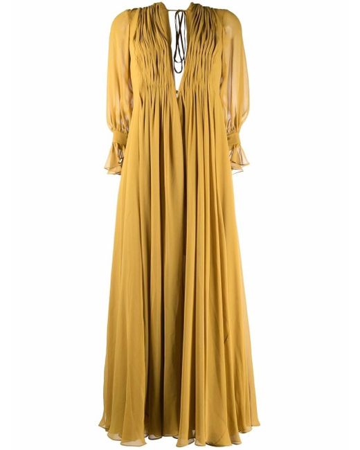Khaite Yellow Silk Chiffon Maxi Dress
