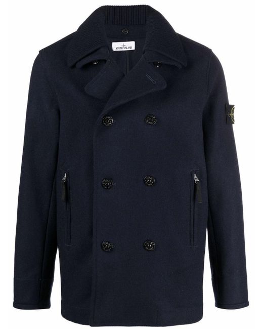 Stone Island Blue Double-breasted Coat for men