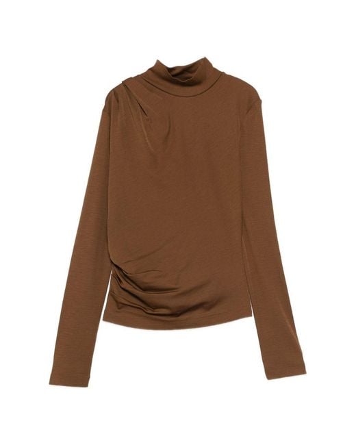 Max Mara Brown Orme Draped Turtleneck Top
