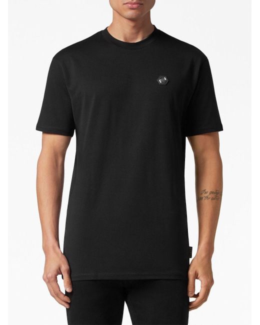 Philipp Plein Black Logo-patch Cotton T-shirt for men