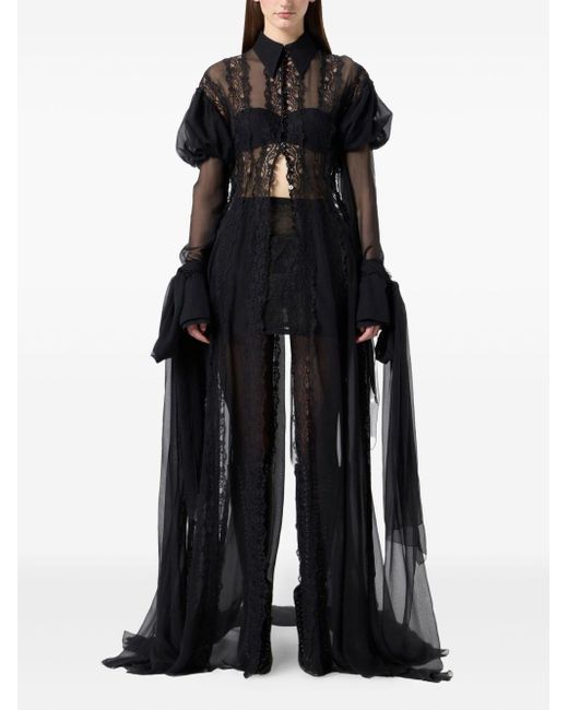 formal lace dress Abbey Lace-Up Slit A-Line Satin Formal Dress main image 1