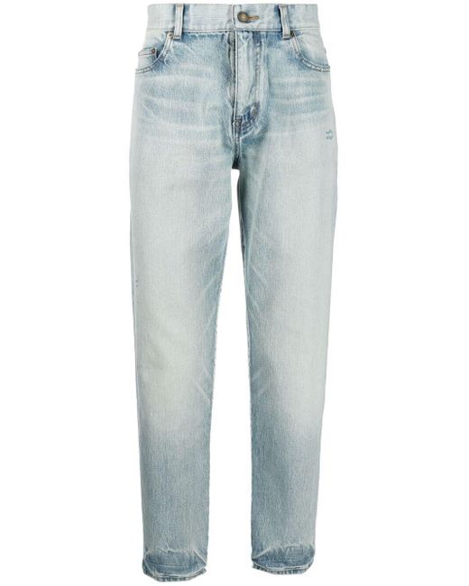 Saint Laurent Blue Distressed-finish Denim Jeans for men