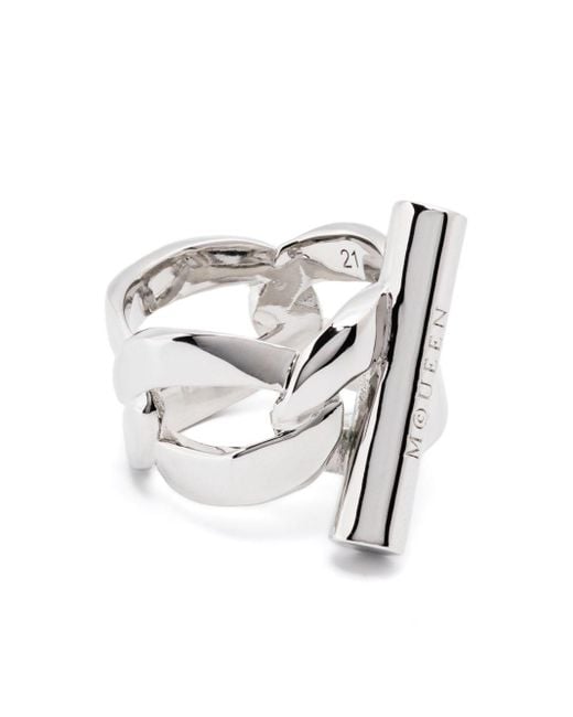 Anello T-Bar di Alexander McQueen in White da Uomo