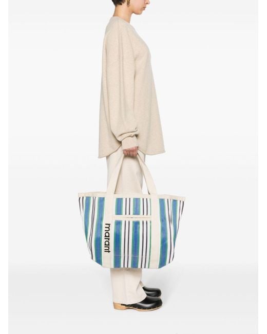 【ISABEL MARANT】NS GC DARWEN Stripe Logo Tote Bag Blue ISABEL MARANT Darwen Striped Tote Bag | Blue | FARFETCH